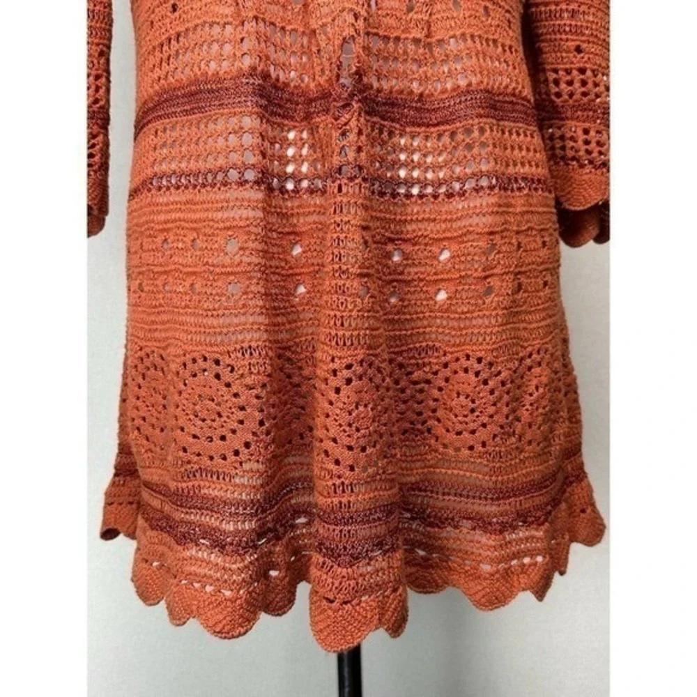 Premise Women's Open Knit Sweater Tunic Cover Up Orange Rust Sz L Boho Hippie